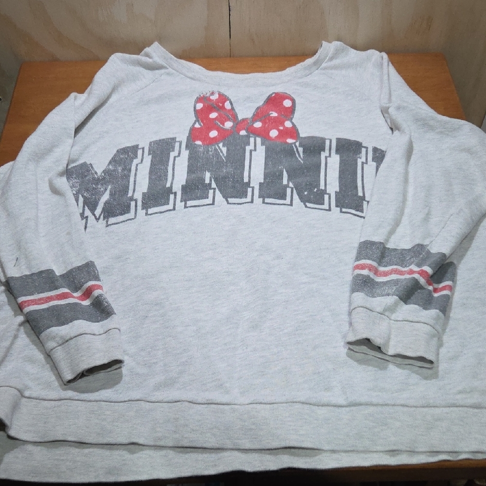 Disney MINNIE Mouse Light Gray Sweatshirt with‎ Red Accents